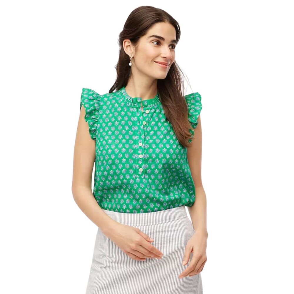J.Crew Flutter Sleeve Block Print CottonTop Medium